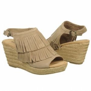 Minnetonka Ashley Taupe Suede Wedge Sandals
